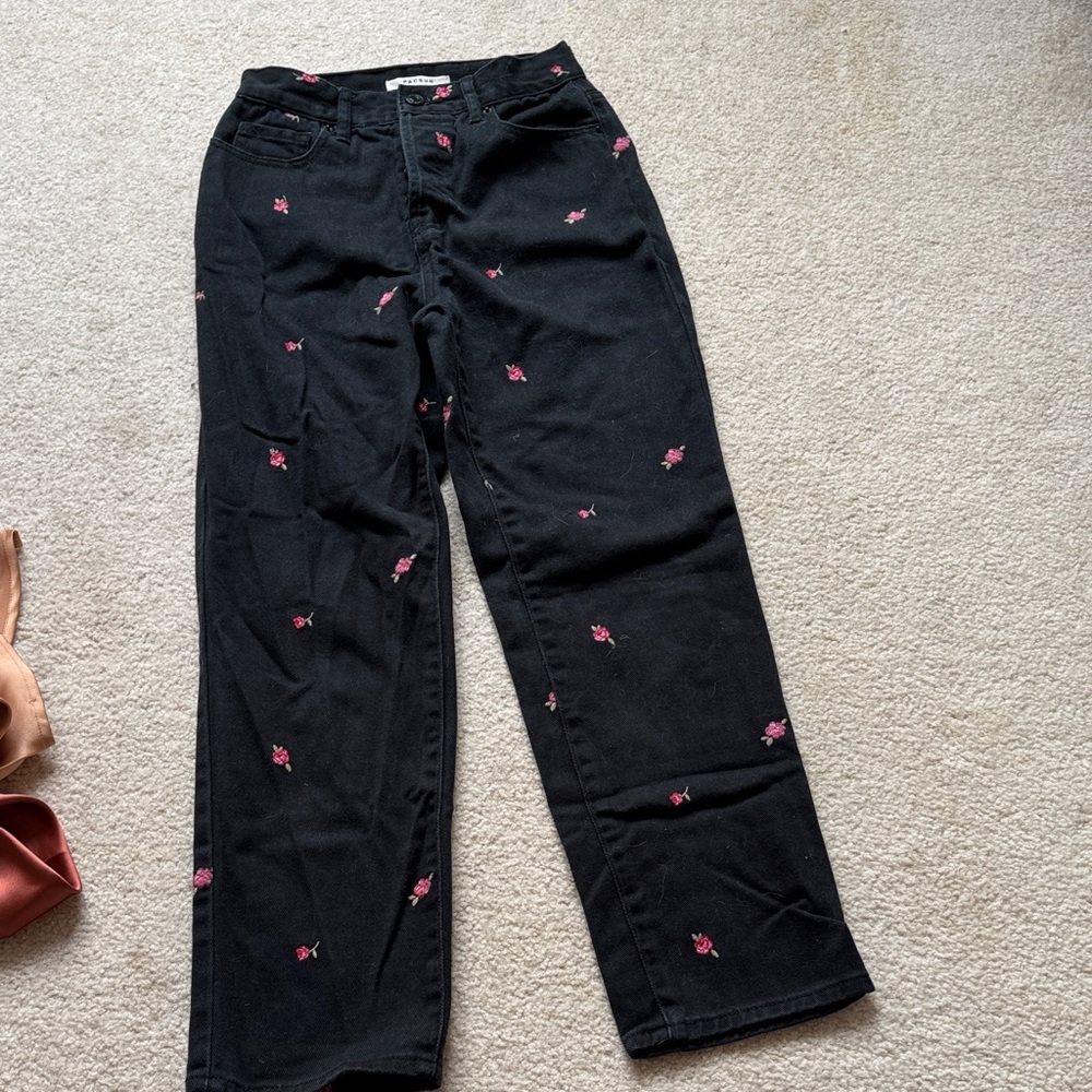 PacSun Black Jeans with Pink Embroidery